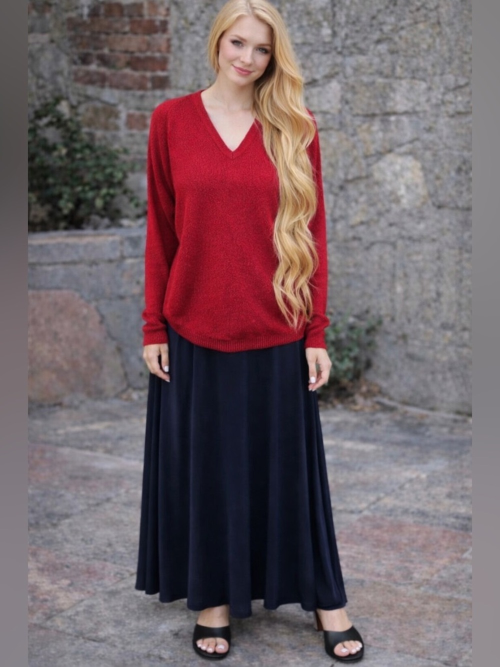 Arena Pullover Vneck Sweater Womens Medium Peruvian Alpaca Long Sleeve Red Fall